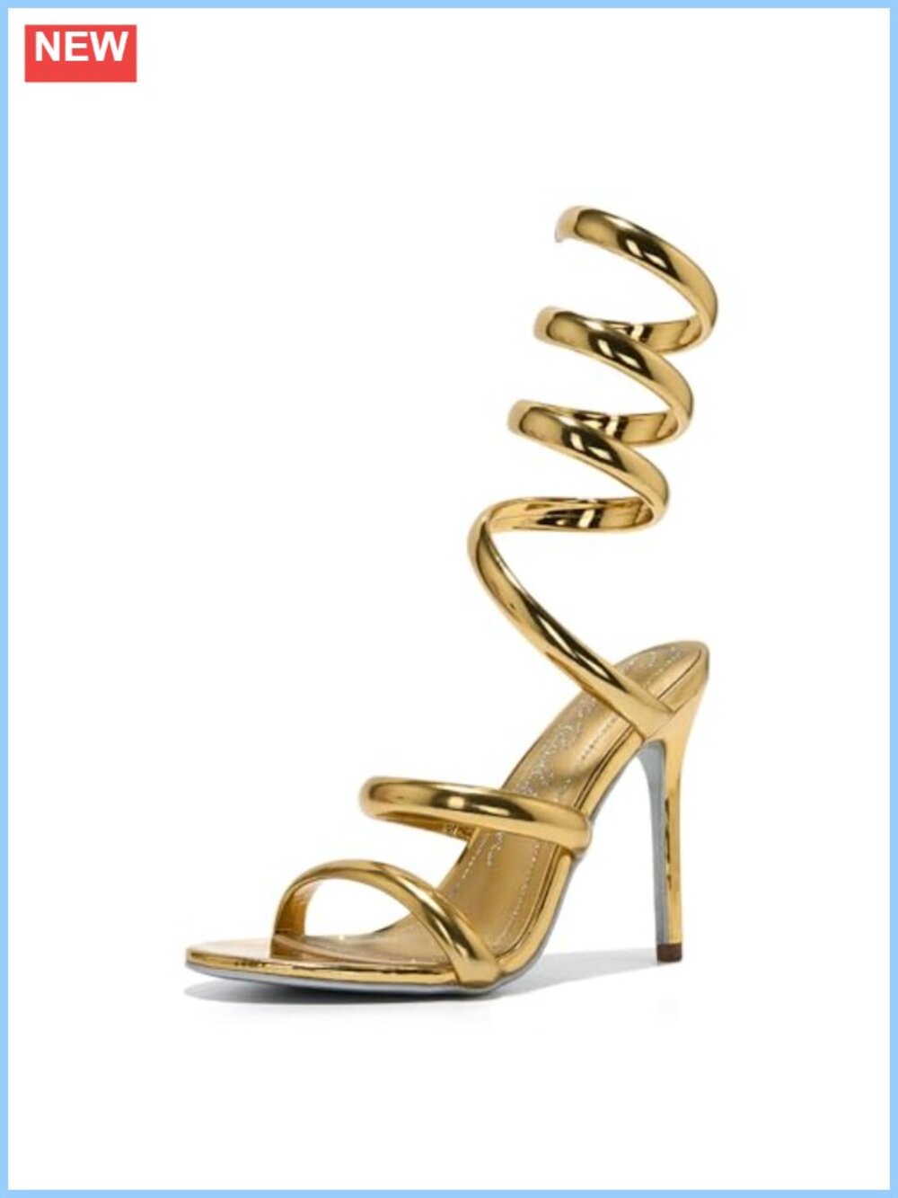Women's Spiral Coil Ankle Wrap Heels - Patent PU Metallic Stiletto Sandals 4